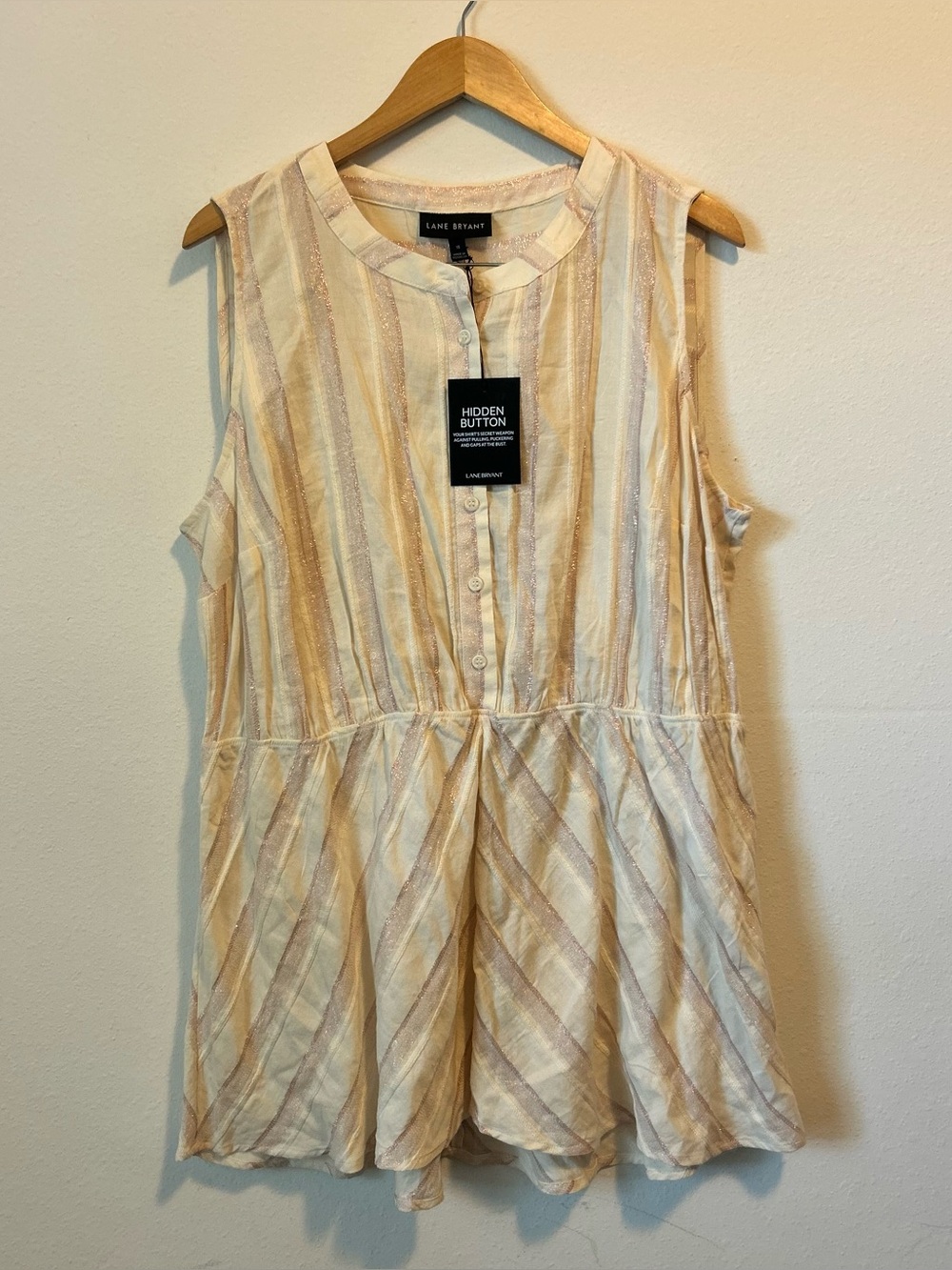 Lane Bryant Women’s 18 Metallic Pink Stripes Cream Tier Blouse